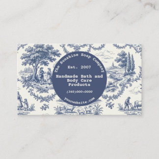 Tarjeta De Visita Azul Vintage y Toile de Jouy de Crema 