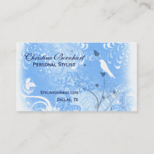 Tarjeta de visita azul y blanca elegante del