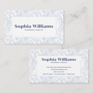 Tarjeta De Visita Azul y Blanco Chinoiserie Floral Romántico