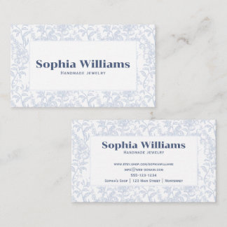 Tarjeta De Visita Azul y Blanco Chinoiserie Floral Romántico