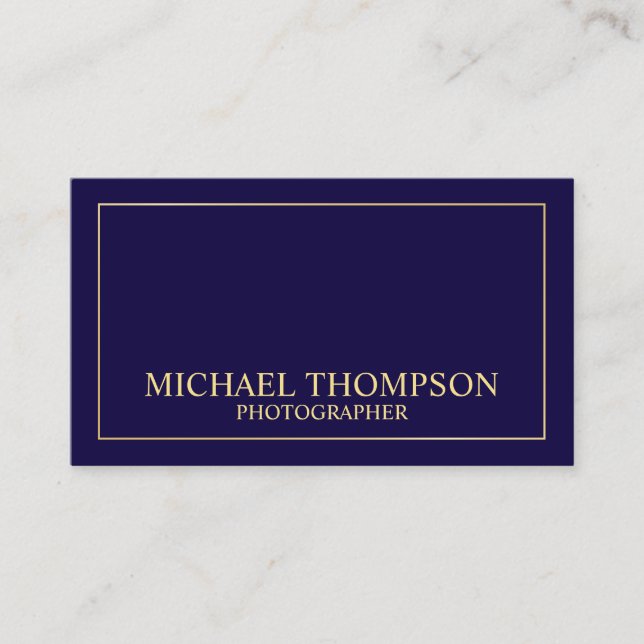 Tarjeta De Visita Azul y oro de la Marina Elegante Profesional (Anverso)