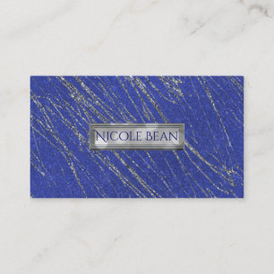 Tarjeta De Visita Azul y Plata Glam Moderno Mármol Raya Diseñador