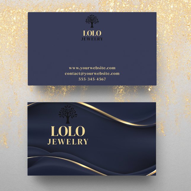 Tarjeta De Visita Azul zafiro de lujo con joyería de oro (Subido por el creador)