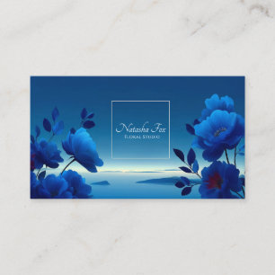 Tarjeta De Visita Azul Zafiro Floral Geométrico Moderno Océano