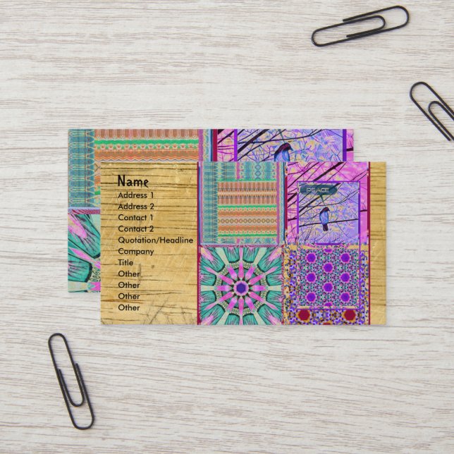 Tarjeta De Visita Azulejos azulejos geométricos con pájaro de la paz (Anverso/Reverso In Situ)