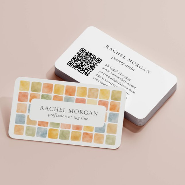 Tarjeta De Visita Azulejos de cerámica pastel cálido boho QR CODE (Subido por el creador)