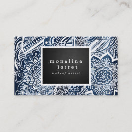 Tarjeta De Visita Azules marinos dibujados mano blanca bohemia del