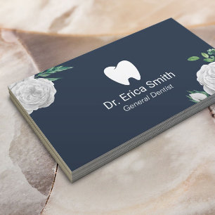 Tarjeta De Visita Azules marinos florales blancos elegantes del