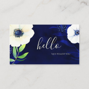 Tarjeta De Visita Azules marinos florales de la acuarela hola