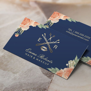 Tarjeta De Visita Azules marinos florales del vintage del salón de