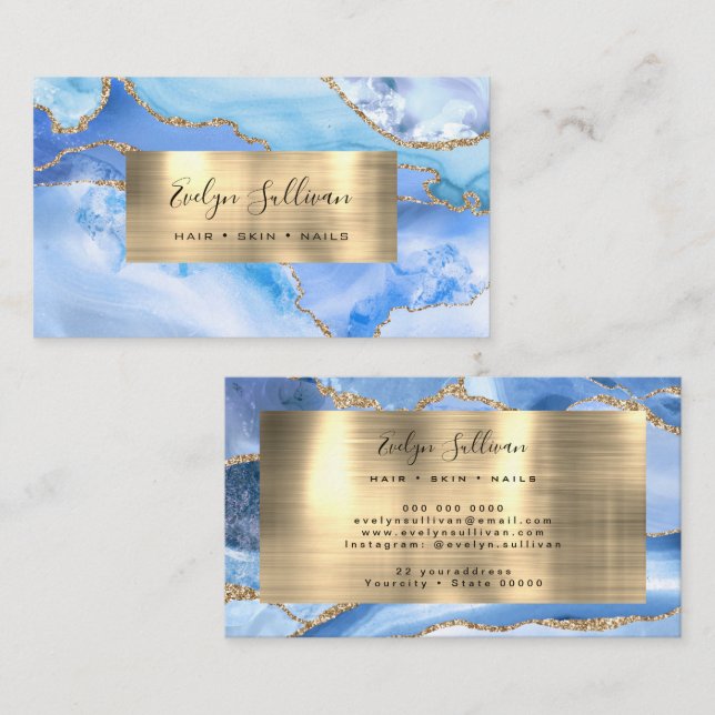 tarjeta de visita azure agate y gold Relieve metal (Anverso / Reverso)