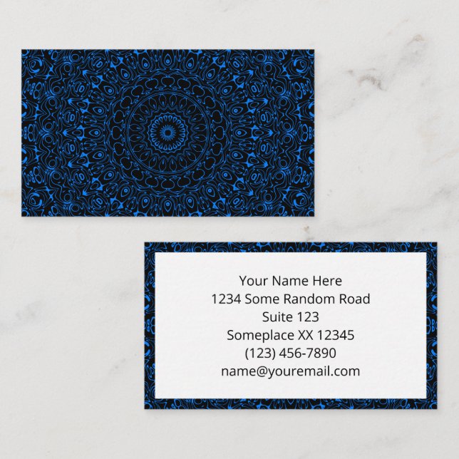 Tarjeta De Visita Azure Blue Mandala con simetría hipnótica (Anverso / Reverso)
