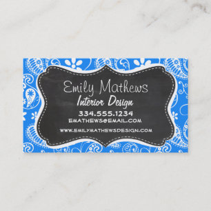 Tarjeta De Visita Azure Blue Paisley; Floral; Chalkboard
