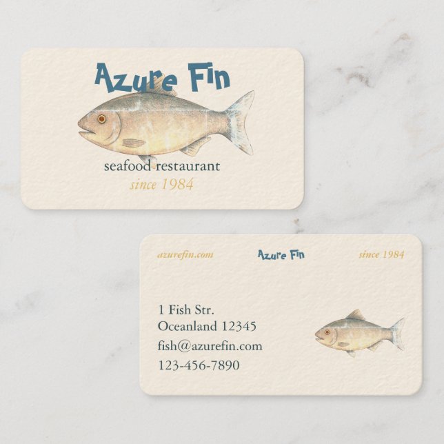 Tarjeta De Visita Azure Fin Classic Fish Restaurant (Anverso / Reverso)