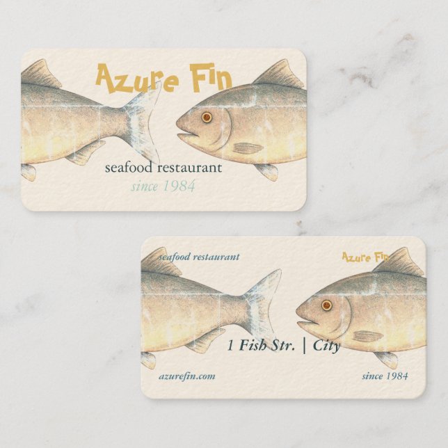 Tarjeta De Visita Azure Fin Elegant Fish Restaurant (Anverso / Reverso)