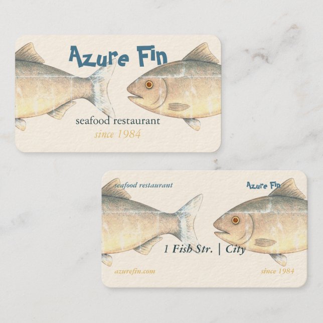 Tarjeta De Visita Azure Fin Elegant Fish Restaurant (Anverso / Reverso)