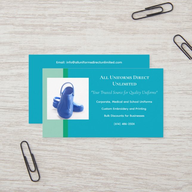 Tarjeta De Visita Azure Green Blue Medical Clogs Uniforme (Anverso/Reverso In Situ)