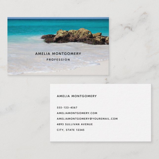 Tarjeta De Visita Azure Ocean Sandy Beach Photo (Anverso / Reverso)
