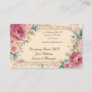 Tarjeta De Visita B&B con marco dorado de flores rosas