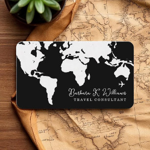 Tarjeta De Visita b&w Consultor de viajes Worldmap