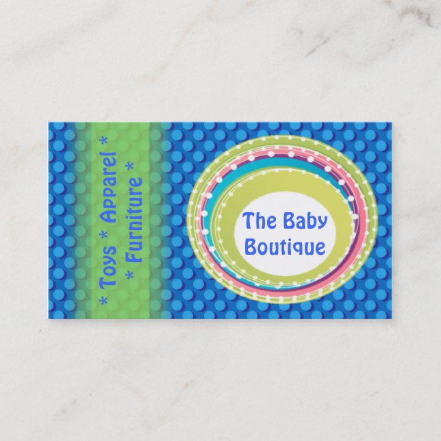 Tarjeta de visita Baby Boutique Blue Green Dots (Anverso)