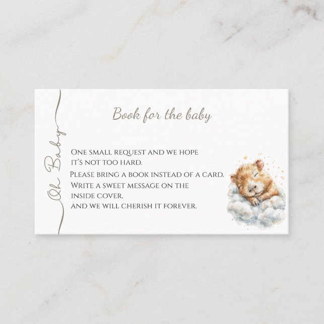 Tarjeta De Visita Baby Boy Shower • Book for Baby Card • Capybara (Anverso)