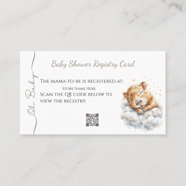 Tarjeta De Visita Baby Boy Shower • Registry Card • Capybara (Anverso)