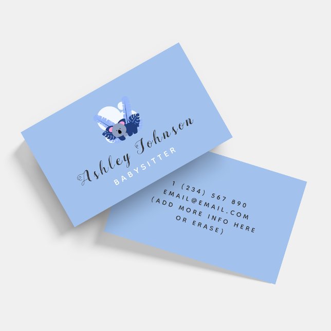 Tarjeta De Visita Baby Koala Babysitter Business Card Blue Tropical (Subido por el creador)