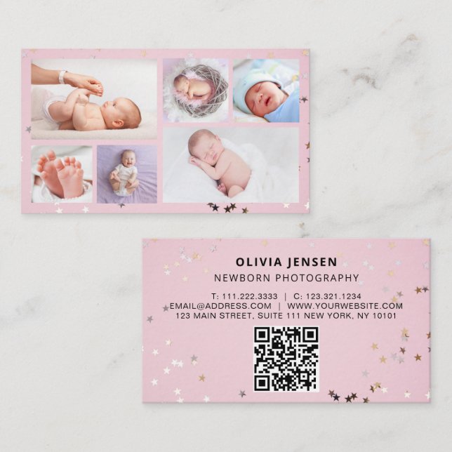 Tarjeta De Visita Baby Photographer Custom Newborn Photo Chic Modern (Anverso / Reverso)