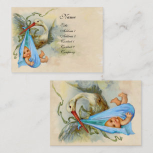 Tarjeta De Visita Baby Shower PINK BLUE STORK