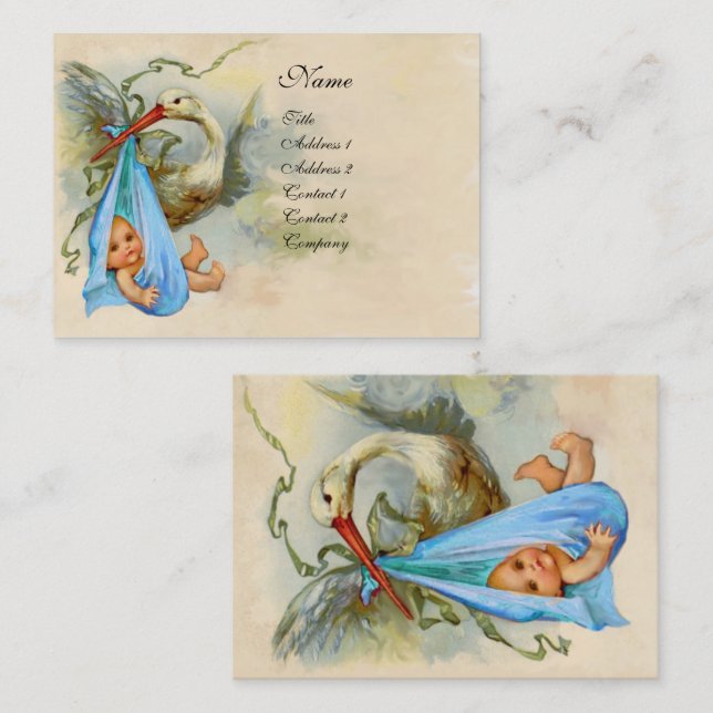 Tarjeta De Visita Baby Shower PINK BLUE STORK (Anverso / Reverso)