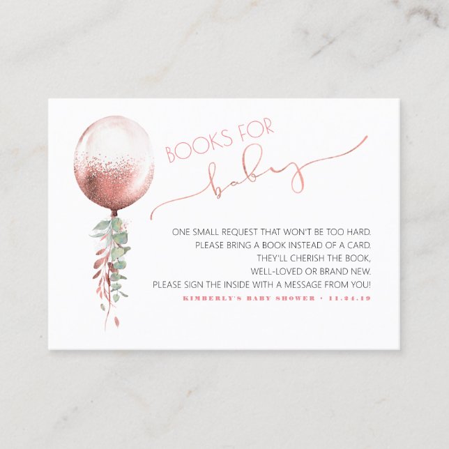 Tarjeta De Visita Baby Shower Request Pink Balloon Greenerland Garla (Anverso)