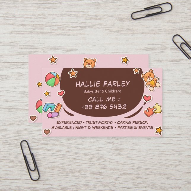 Tarjeta De Visita Babysitter Business | pegatinas de chocolate lindo (Anverso/Reverso In Situ)