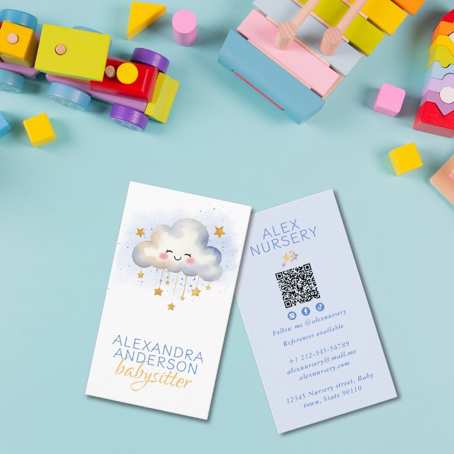 Tarjeta De Visita Babysitter Cuho Cloud Watercolor (Subido por el creador)