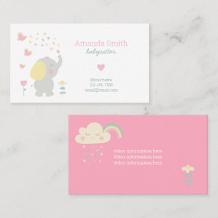 Tarjeta De Visita Babysitter Cute Elephant Baby Service