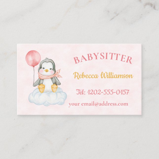 Tarjeta De Visita Babysitter Cute Penguin (Anverso)