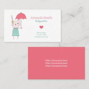 Tarjeta De Visita Babysitter Cute Rabbit Babysit Service