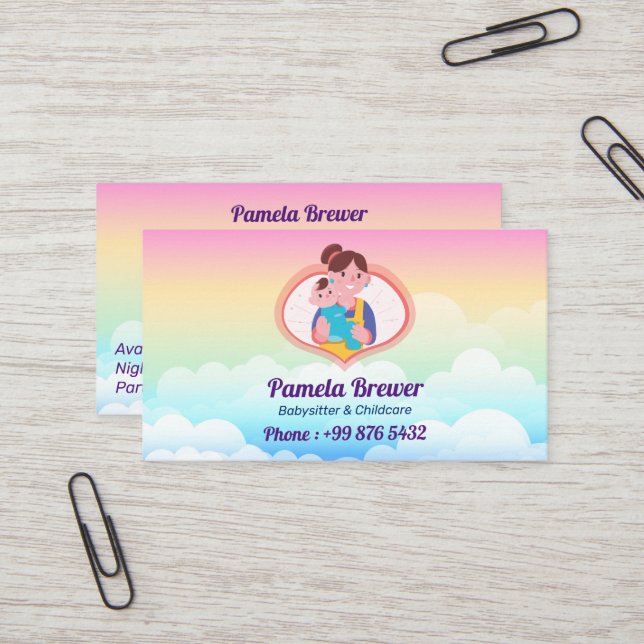 Tarjeta De Visita Babysitter Professional Business | El arcoiris sua (Anverso/Reverso In Situ)