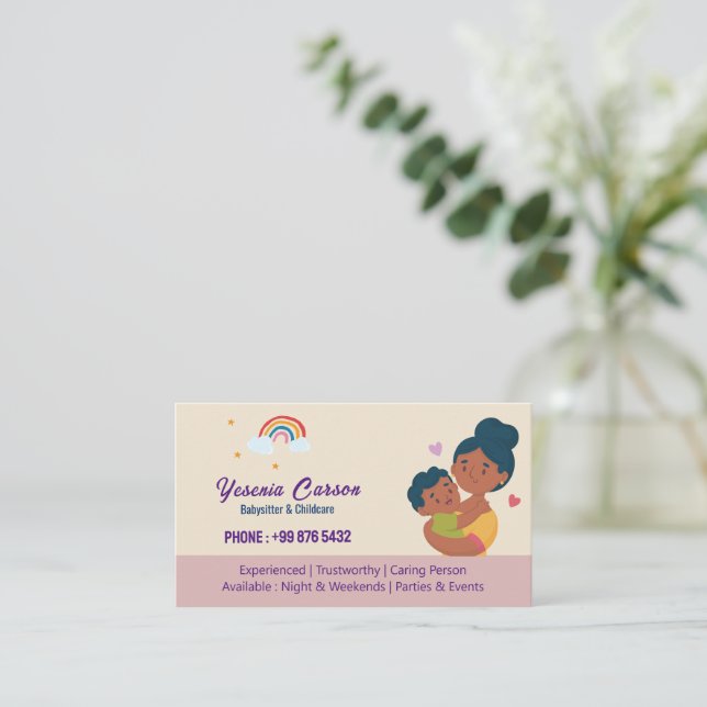 Tarjeta De Visita Babysitter Professional Business | El arcoiris sua (Anverso de pie)