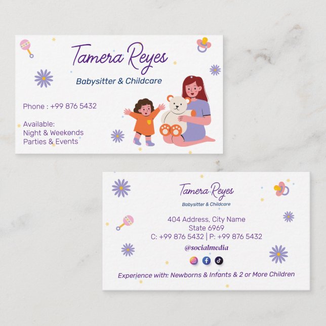 Tarjeta De Visita Babysitter Professional Business | Nanny Chilcare (Anverso / Reverso)