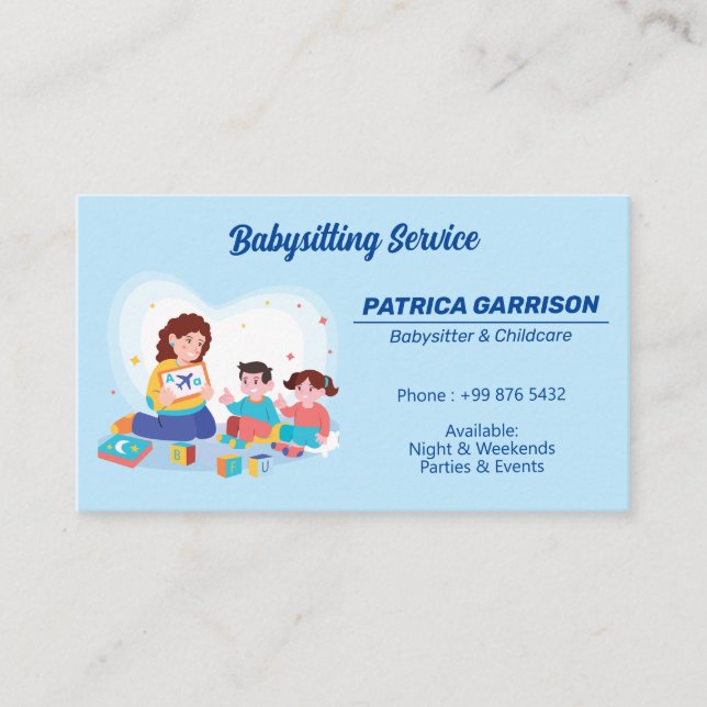 Tarjeta De Visita Babysitter Professional Business | Nanny Chilcare (Anverso)