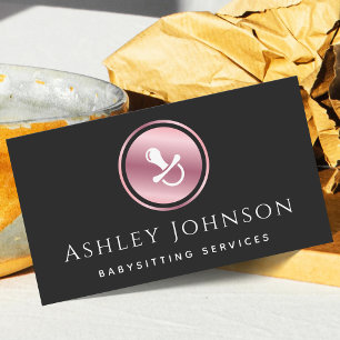 Tarjeta De Visita Babysitter Services Nanny Rosa Gold Pacifier Logo