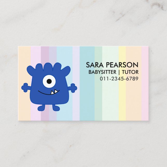 Tarjeta De Visita Babysitter Tutor Child Care Blue Monster Alien (Anverso)
