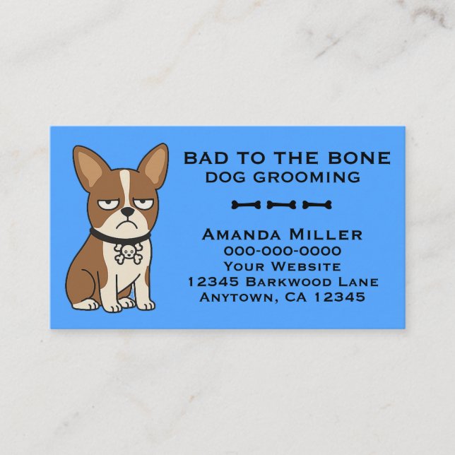 Tarjeta De Visita Bad to the Bone Dog Groomer | Funny Pet Grooming  (Anverso)