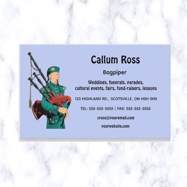Tarjeta De Visita Bagpiper editable (What a great way to advertise your bagpipe business!)