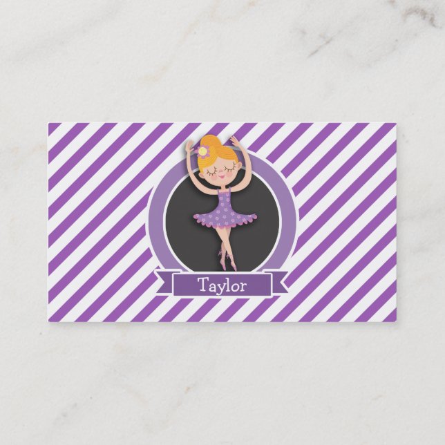 Tarjeta De Visita Bailarina de ballet chica; Ballerina; morado y bla (Reverso)