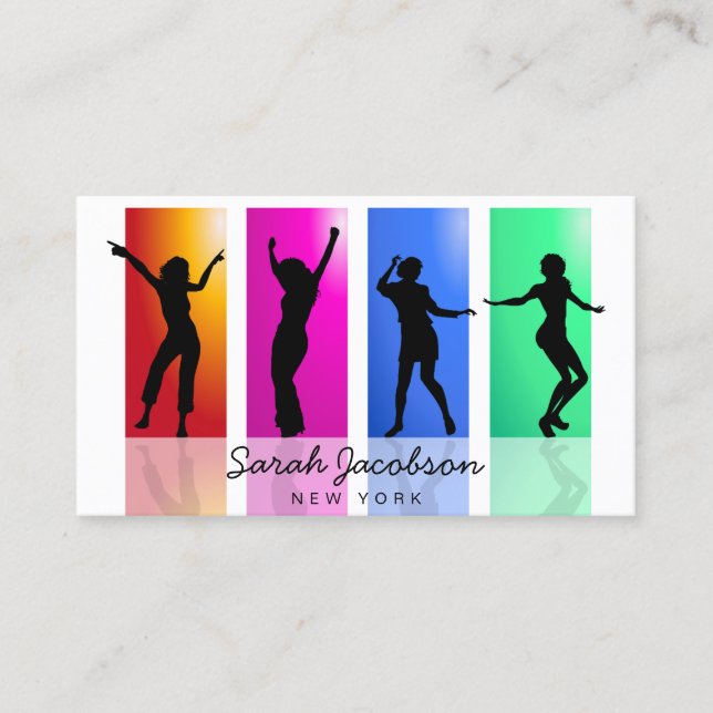 Tarjeta De Visita Bailarina de silueta negra Hip Hop Rainbow (Anverso)
