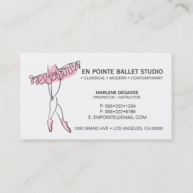 Tarjeta De Visita Baile de instrucción de escuela de ballet (Anverso)