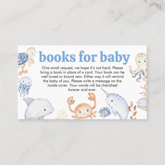Tarjeta De Visita Bajo el mar Baby Shower Books for Baby (Anverso)