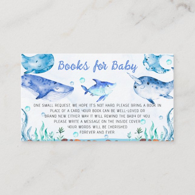 Tarjeta De Visita Bajo el mar Baby Shower Books for Baby (Anverso)